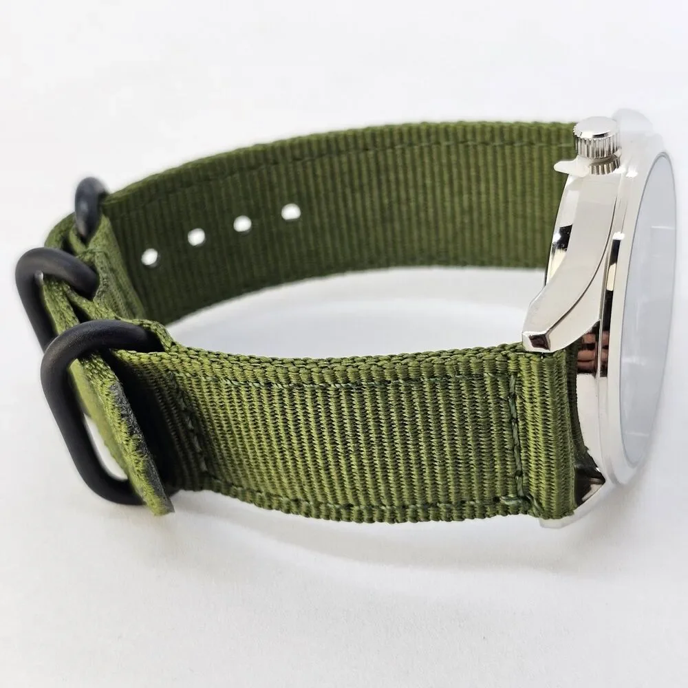 Men's‎ Field Watch 42MM Large Gray Case Black Dial Army Green Canvas Band Straps